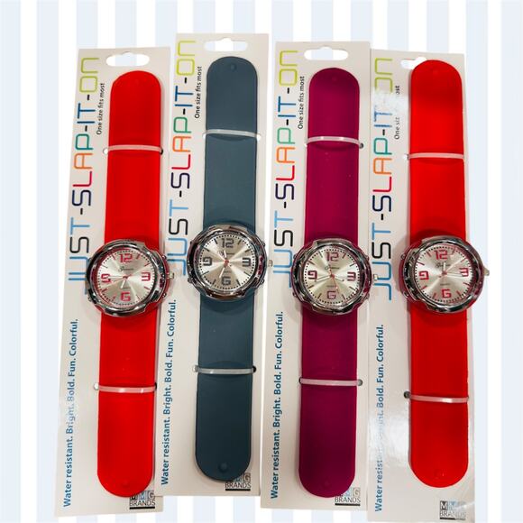 New Set of 4 Just Slap It On Water Resistant Watches  in Colorful Bold Colors - Picture 1 of 1